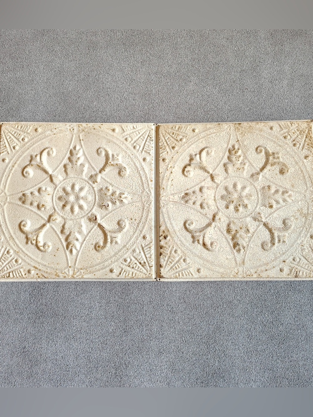 Antique Pressed Tin Ceiling Tile 12x12 Victorian Architectural Salvage Set of 2
